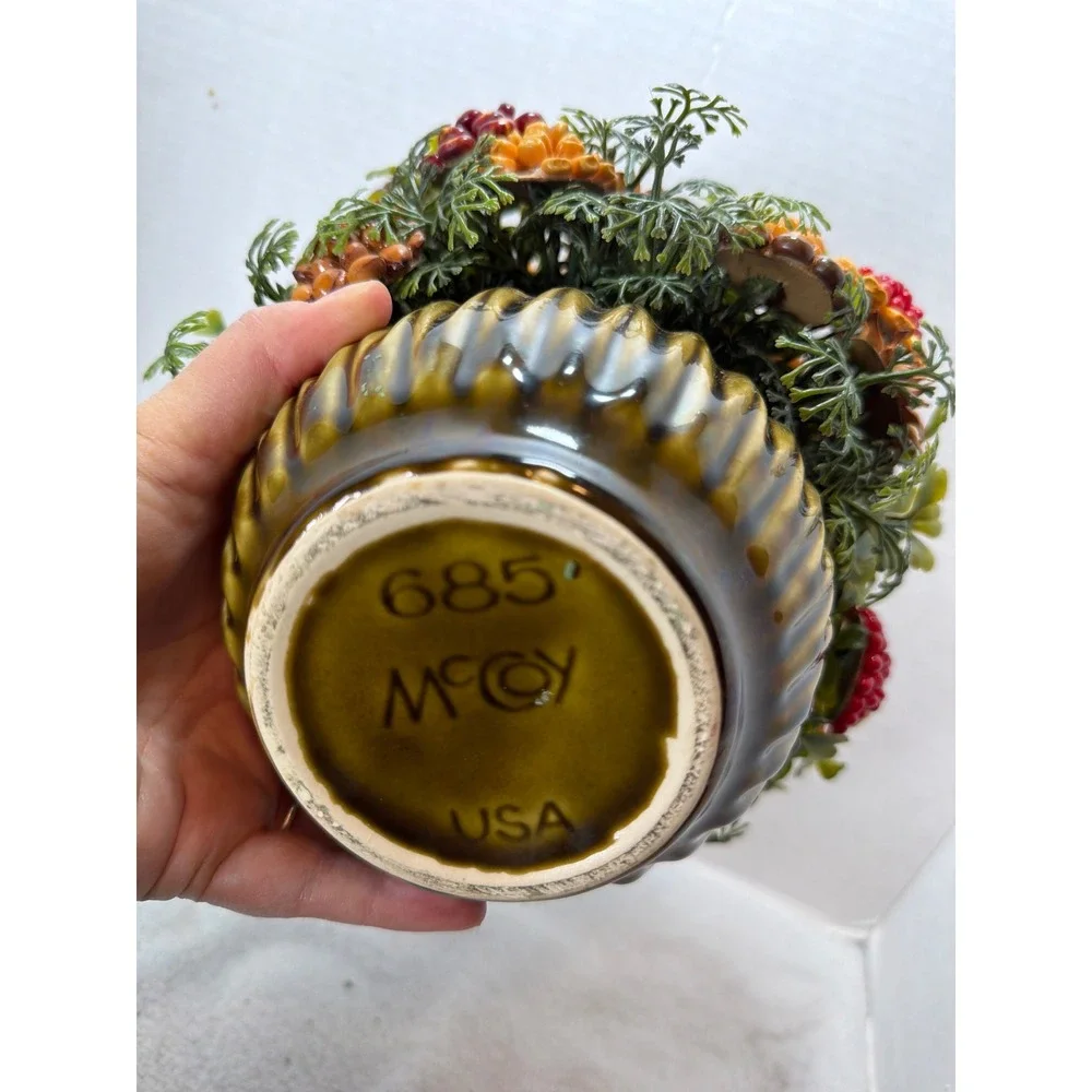 McCoy Pottery Planter 685 Centerpiece Green Seed Made Florals Vintage USA MCM